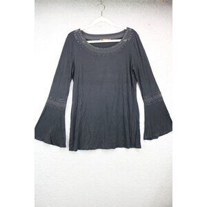 Belldini Black Long Bell Sleeves Studded Mesh Top-Large-Goth-Boho